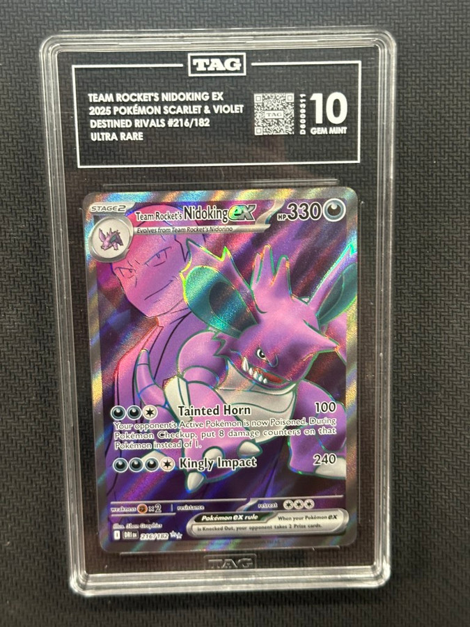 Team Rockets Nidoking EX  Pokemon Destined Rival Ultra Rare TAG 10 PSA #216/182