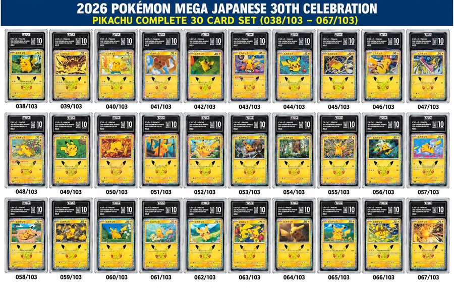 Pikachu 2026 Pokemon 30th Anniversary 30 Card Complete Set  All TAG 10 #