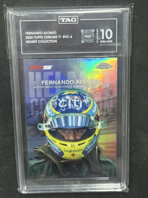 Fernando Alonso 2025 Topps Chrome F1 Helmet TAG 10 H1924595 PSA #HC6