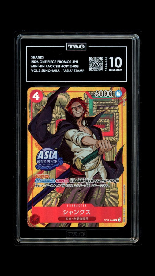 Shanks OP12-008 One Piece 26 Sunohara "Asia" Stamp JPN TAG 10 Gem C3264050