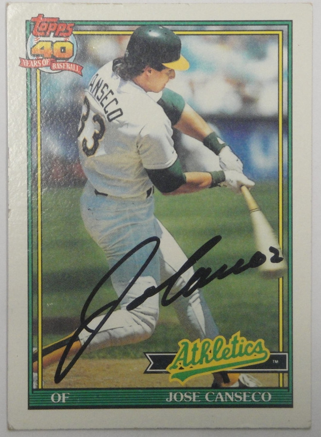 Jose Canseco Hand Signed Autographed 1991 Topps Trading Card A's GA GV 541253