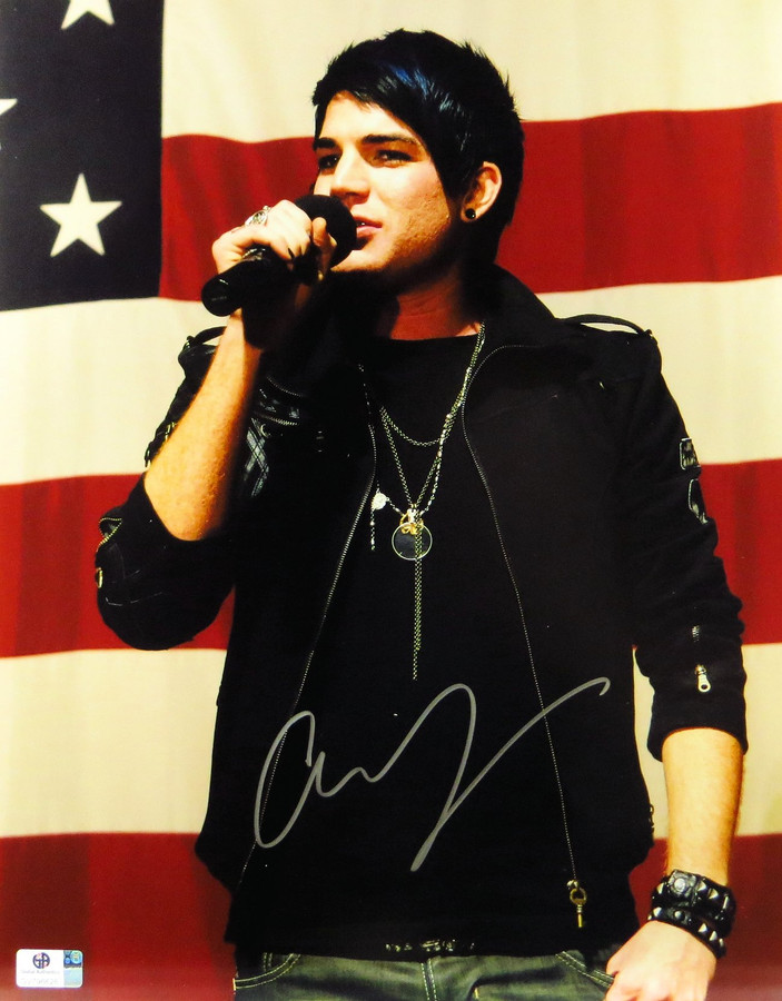 Adam Lambert Signed Autographed 11X14 Photo Singing in front of US Flag GV796626