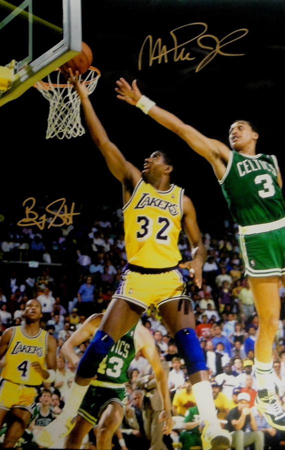 Byron Scott & Magic Johnson Dual Signed Autographed 20x30 Huge Photo Finger Roll