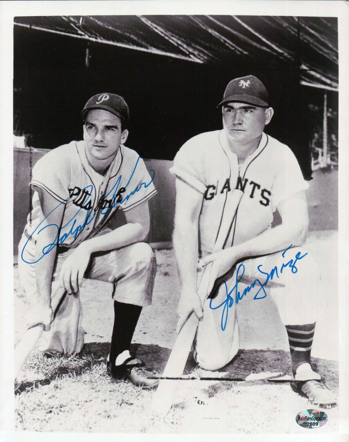 Ralph Kiner - Johny Mize Signed 8X10 Vintage Photo Dual Autograph Kneeling COA