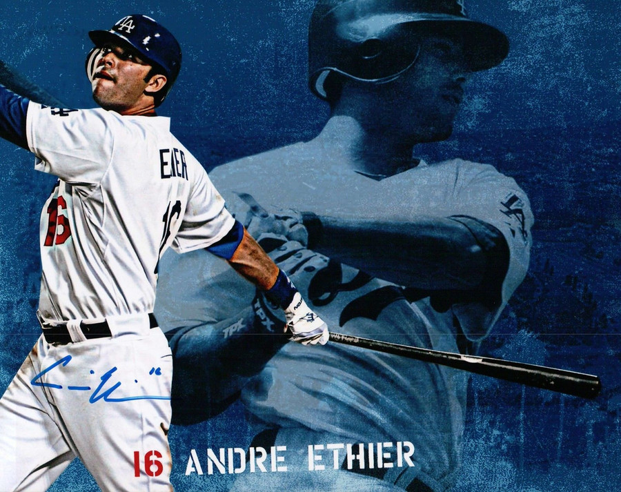 Andre Ethier Signed 8X10 Photo Autograph LA Dodgers Blue Backdrop
