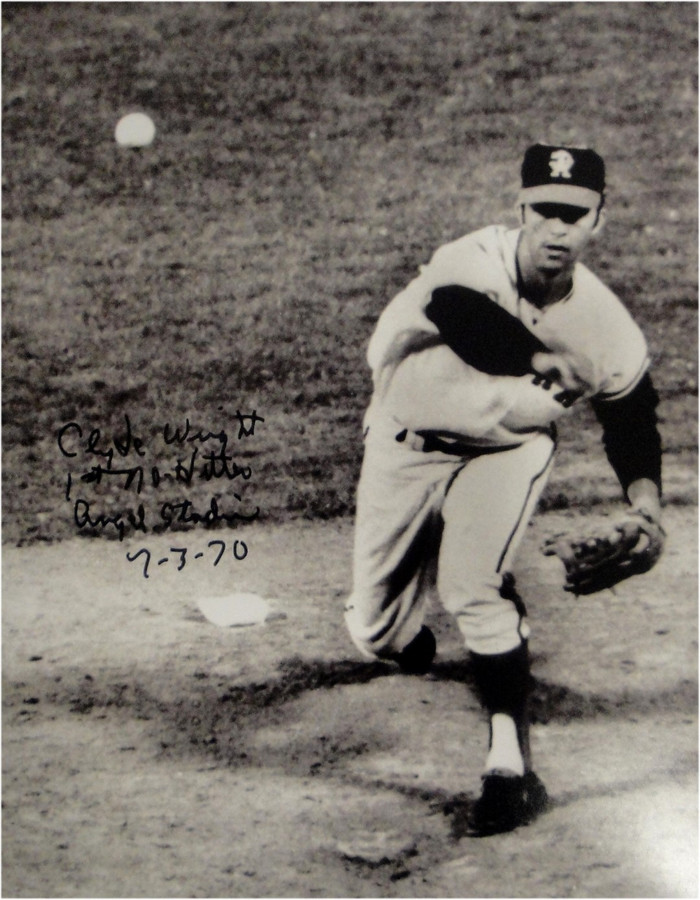 Clyde Wright Signed Auto 11x14 Photo Angels B&W Reverse Negative 1st No Hitter