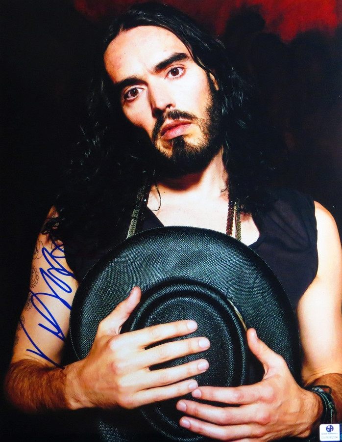 Russell Brand Signed Autographed 11X14 Photo Solemn Look with Hat GV806204