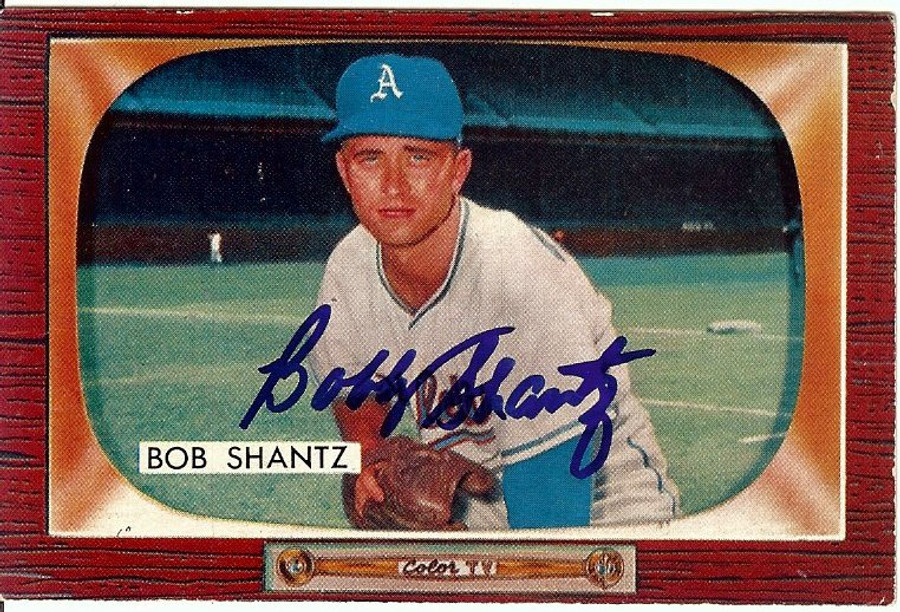 Bob Shantz Signed Autographed Baseball Card 1955 Bowman Athletics #140 COA