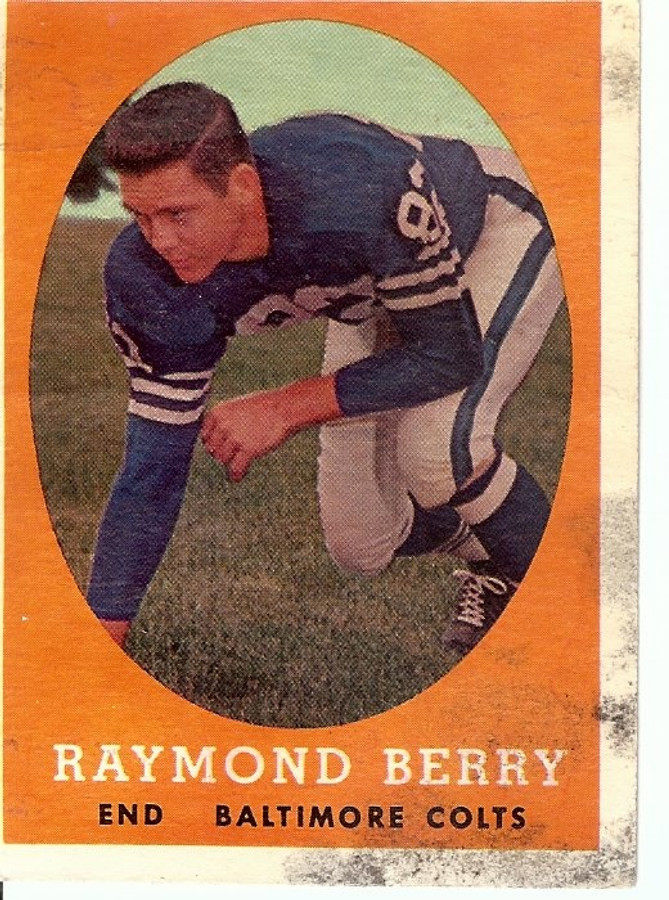 Raymond Berry 1958 Topps Vintage Football Card Baltimore Colts Stain #120 Fair