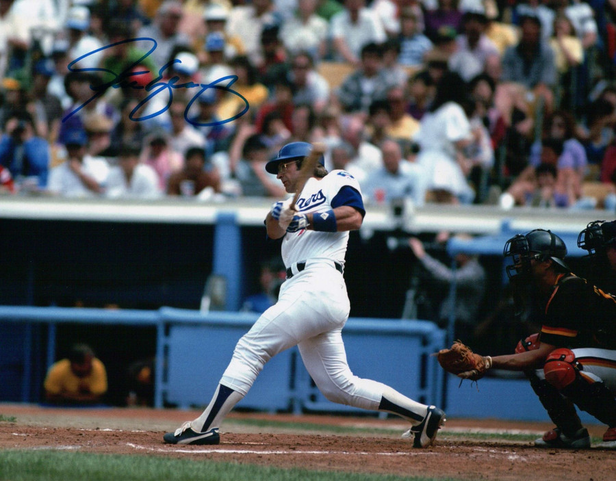 Steve Yeager Signed Autographed 8X10 Photo LA Dodgers Home Post Swing Blue Ink