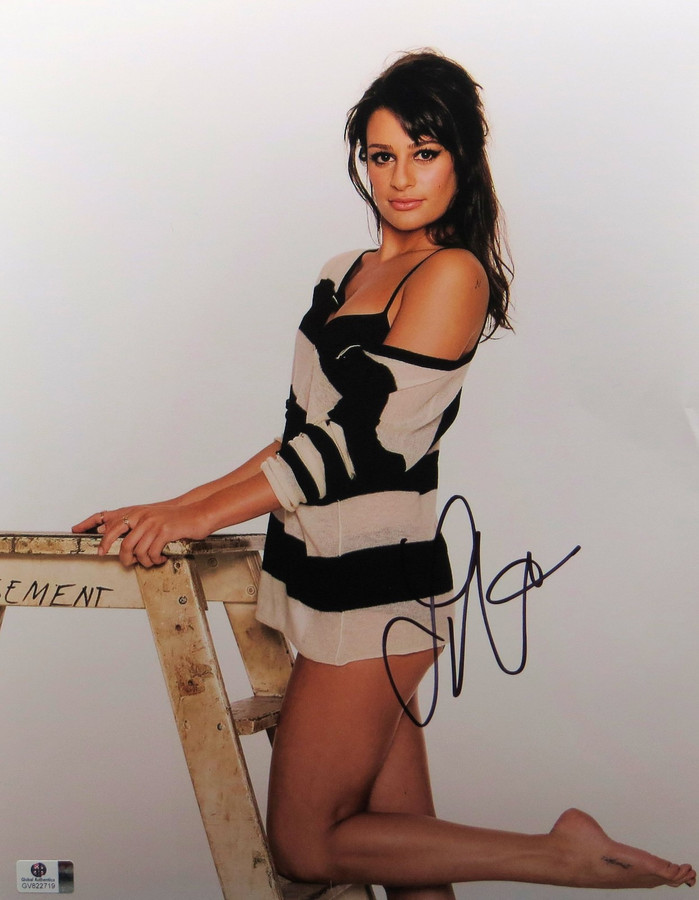 Lea Michele Signed Autographed 11X14 Photo Glee Sexy on Ladder GV822719