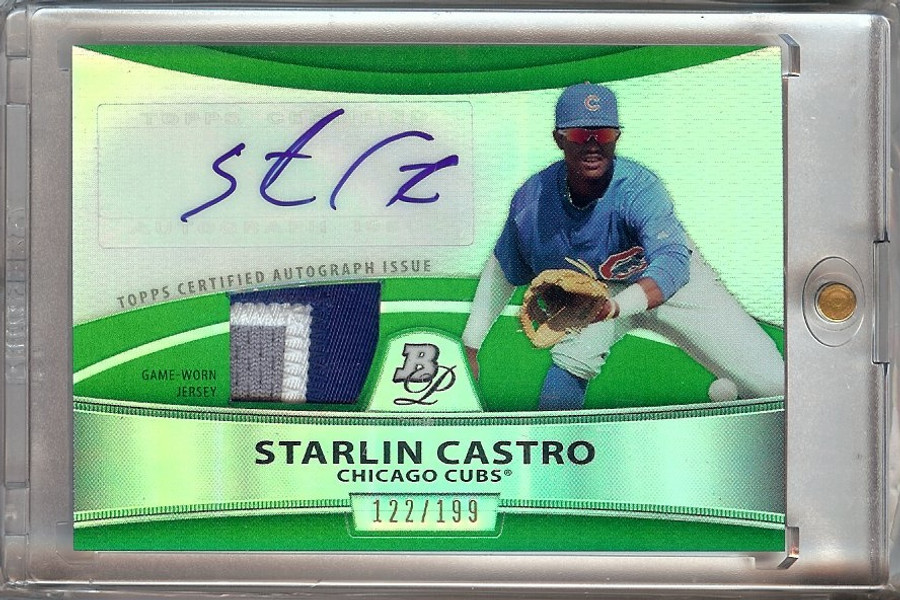 Starlin Castro 2010 Bowman Platinum Green 3 Color Patch Refractor  Auto122/199