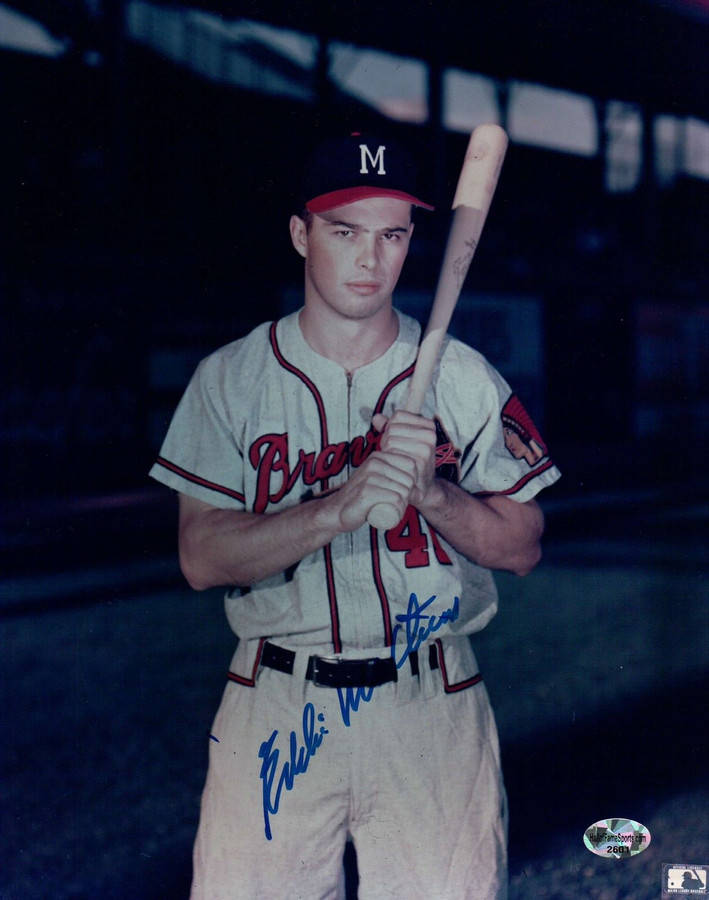 Eddie Mathews Signed 8X10 Photo Autograph Bat on Shoulder Auto w/COA Braves