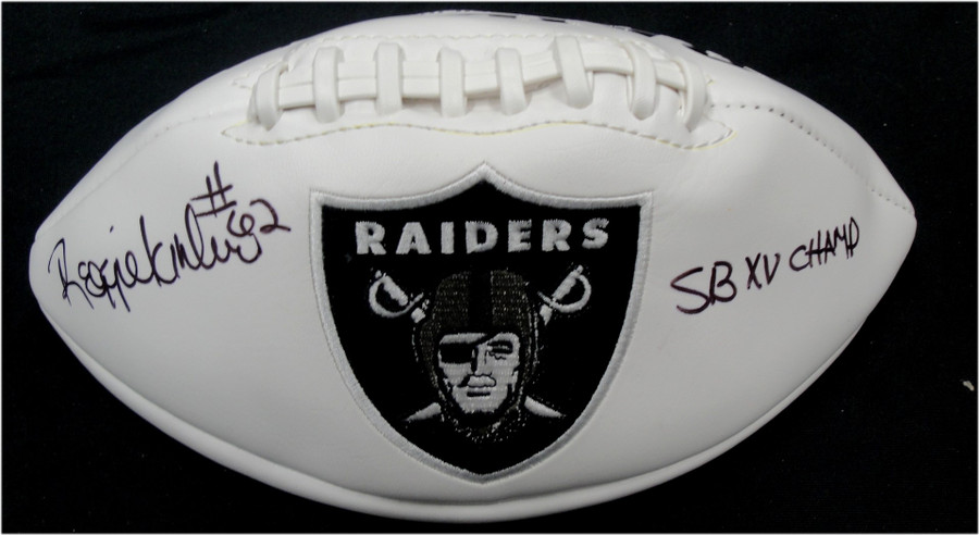 Reggie Kinlaw Hand Signed Autographed Full Size Logo Football Oakland Raiders