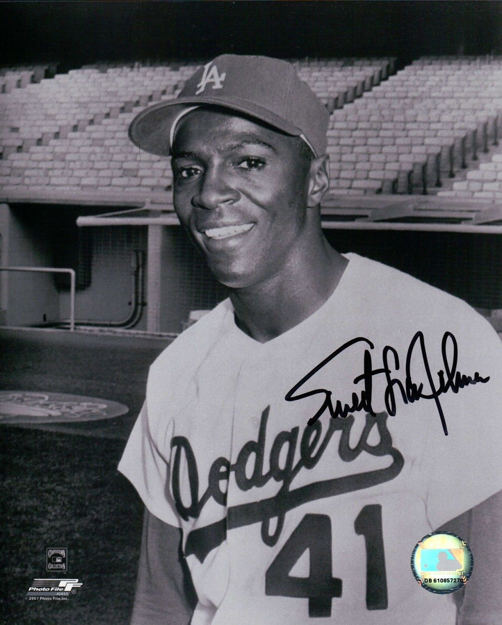 Sweet Lou Johnson Signed 8X10 Photo Autograph Dodgers B/W Black Ink Auto w/COA