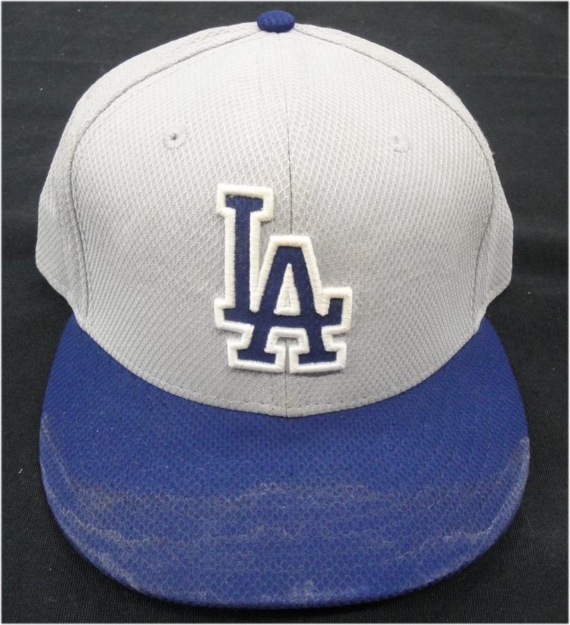 Val #52 Dodgers Game Used / Issued Baseball Cap Hat 7 1/8 shows heavy use