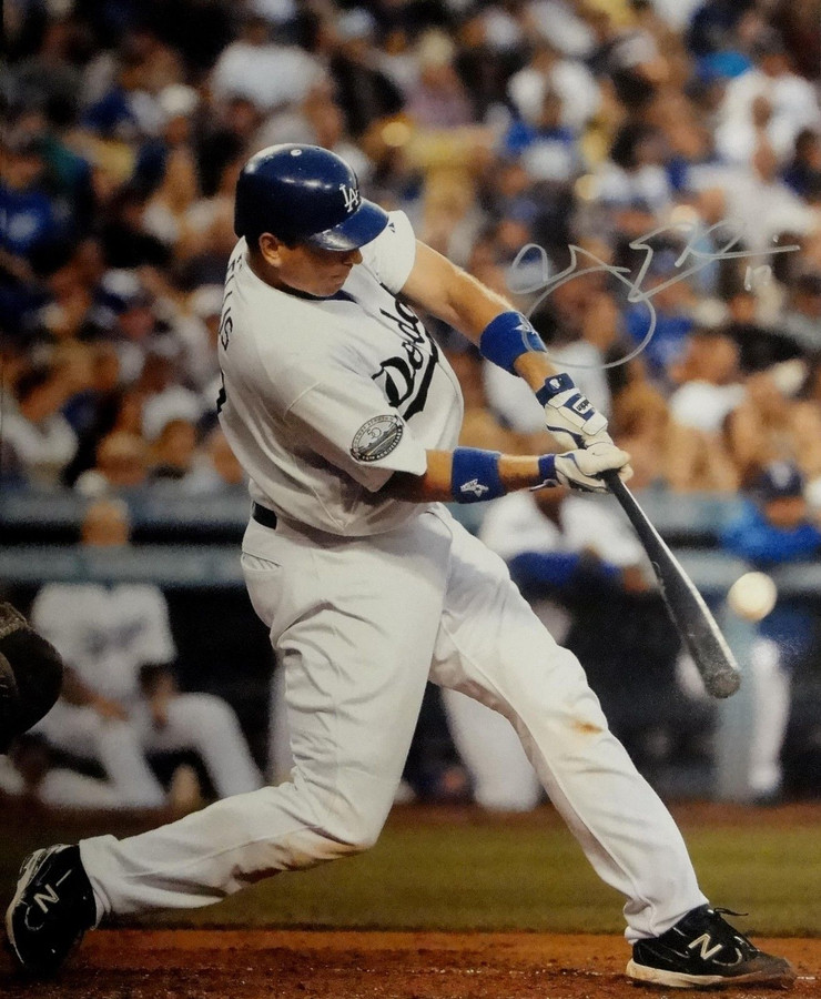 AJ Ellis Hand Signed Autographed 16x20 Photo LA Dodgers Swinging Silver ink