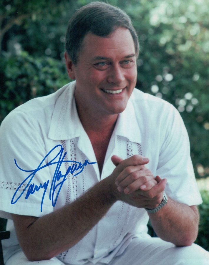 Larry Hagman Signed Autographed 8X10 Photo Dallas White Shirt Hands Together JSA