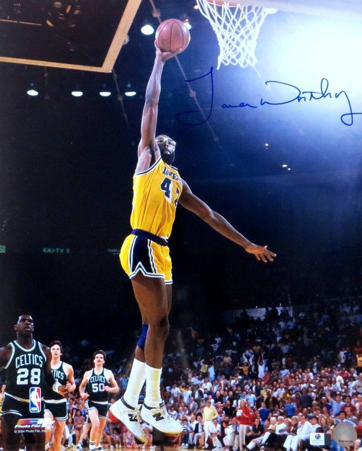 James Worthy Signed Autographed 16X20 Photo Lakers Dunking vs. Celtics GA COA