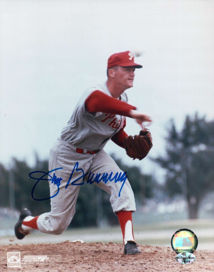 Jim Bunning Signed 8X10 Photo Autograph Vintage Phillies Pitching w/COA