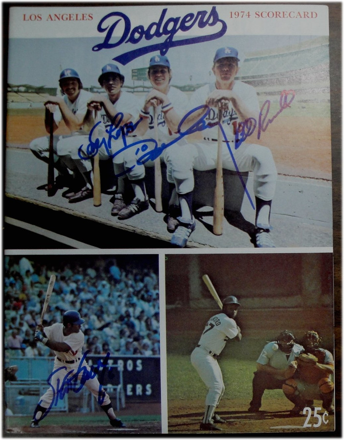 Steve Garvey Ron Cey Lopes Russell Autographed 1974 Dodgers Scorecard  Magazine - Cardboard Legends
