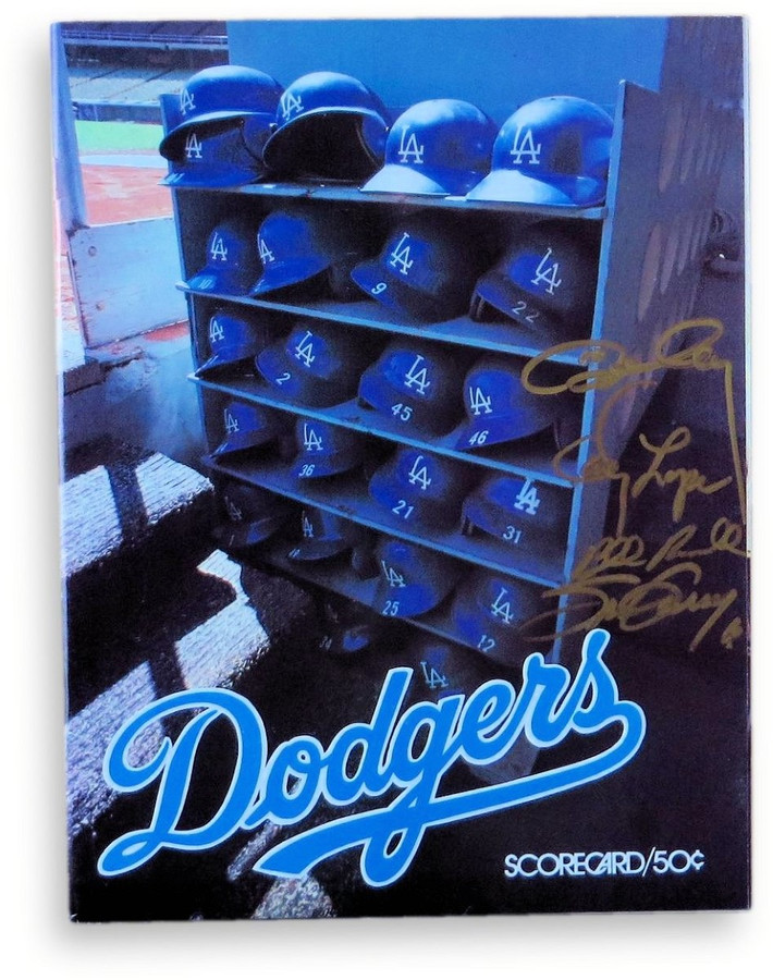 Garvey Cey Lopes Russell Autographed Scorecard Magazine Dodger Infield Gold COA