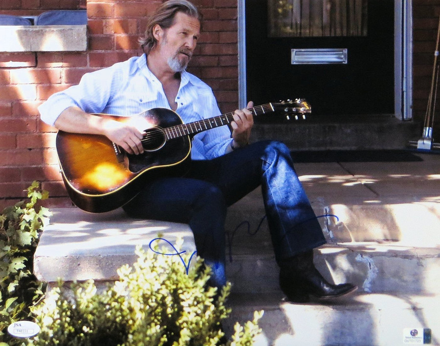 Jeff Bridges Signed Autographed 11X14 Photo Playing Guitar on Porch JSA T48331