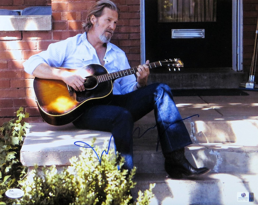 Jeff Bridges Signed Autographed 11X14 Photo Playing Guitar on Porch JSA T48332