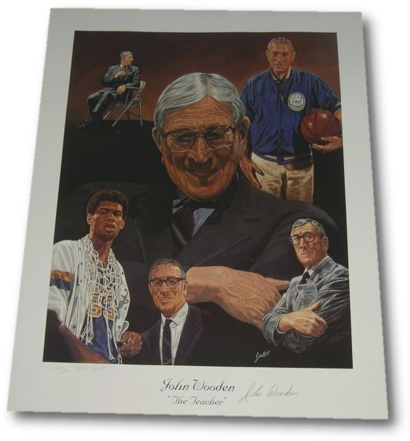John Wooden Autograph 22"X28" Signed Lithograph Photo Beautiful UCLA W/ Jabbar