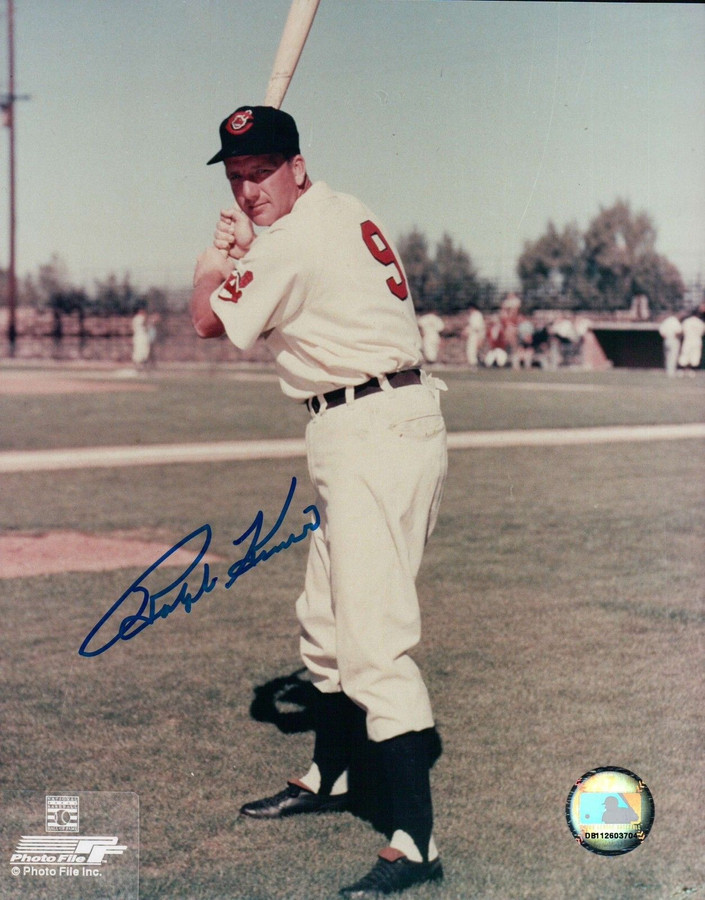 Ralph Kiner Signed 8X10 Photograph Autograph Indians Posing w/Bat COA Auto