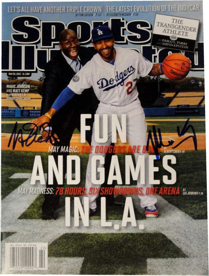 Magic Johnson Matt Kemp Dual Hand Signed Sports Illustrated Magazine COA 25868