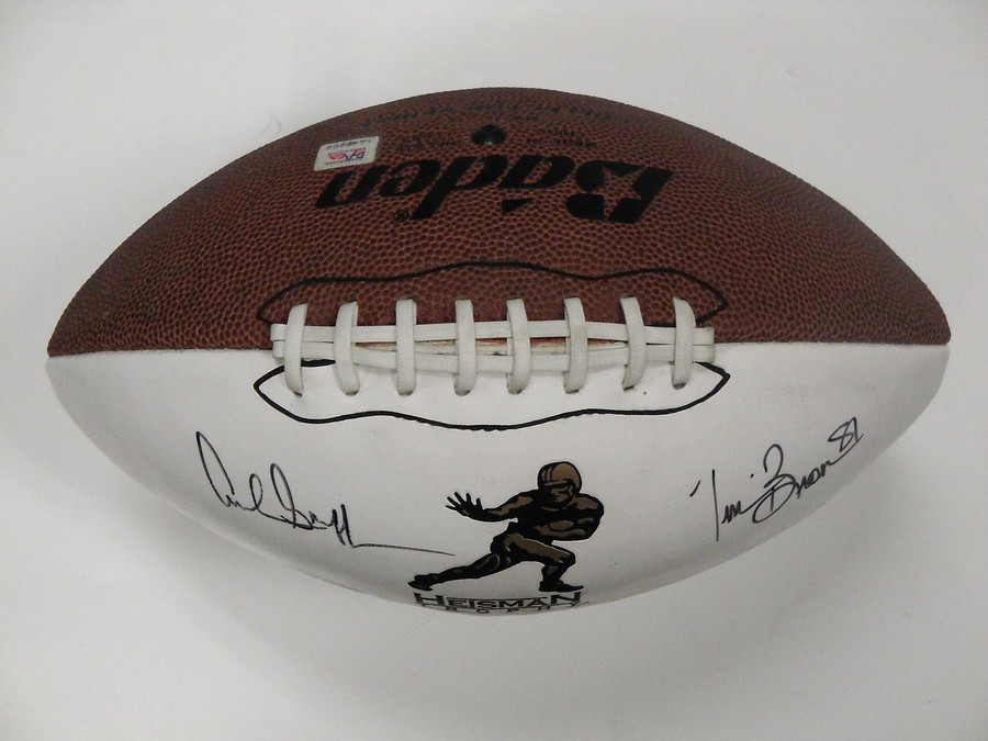 Archie Griffin Tim Brown Hand Signed Autographed Football White Panel Raiders