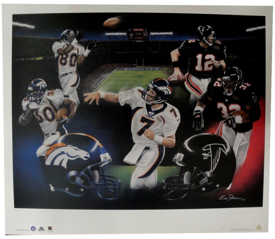 Denver Broncos Atlanta Falcons Super Bowl 19 X 24 Lithograph Poster John Elway
