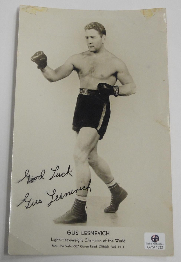 Gus Lesenevich Signed Autographed 8x10 Vintage Boxing Photograph Photo GAI COA