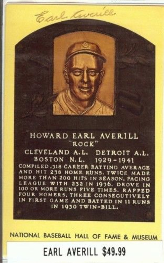 Earl Averill Signed Hall Of Fame Postcard Auto
