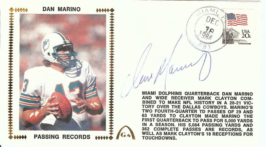 Dan Marino Signed Auto First Day Cover Cachet 1984 Passing Record JSA V46989