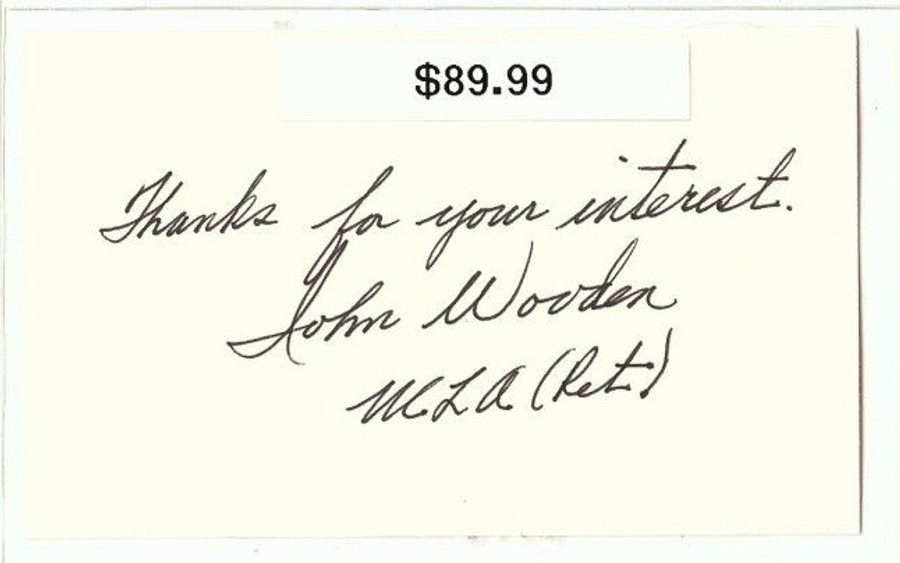 John Wooden Signed Index Card Auto Autograph Ucla