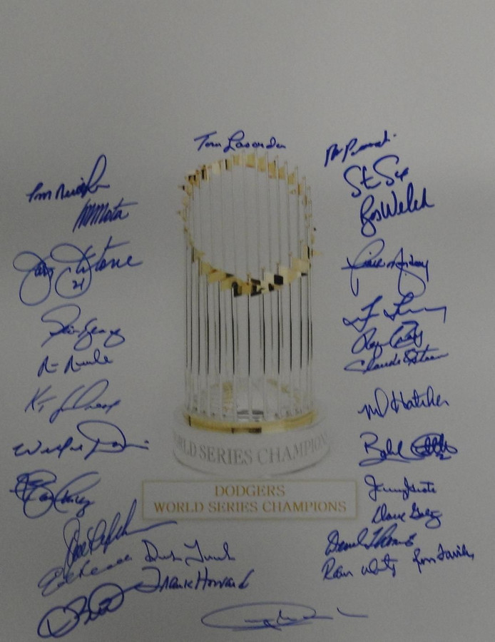 Tommy Lasorda Craig Stewart Monday Yeager Hand Signed 16x20 Photo Dodgers Trophy