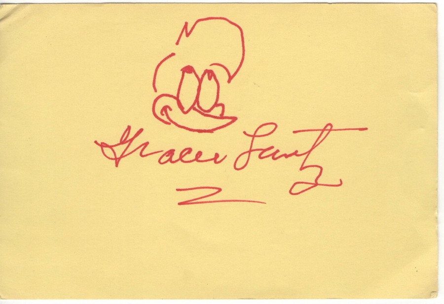 Gracie Lantz Signed Autographed Index Card Woody Woodpecker Sketch JSA FF53021