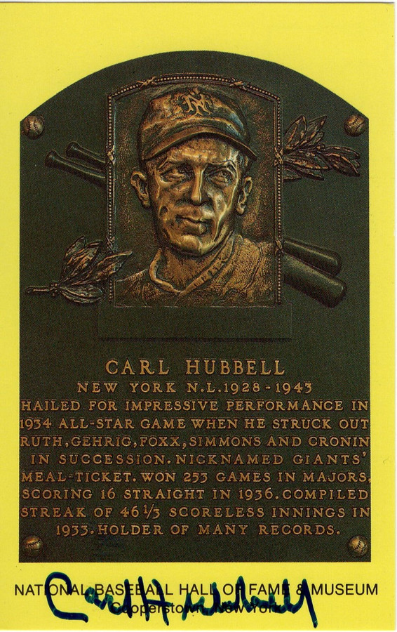 Carl Hubbell Autographed Hall of Fame Postcard San Francisco Giants PSA AH59668