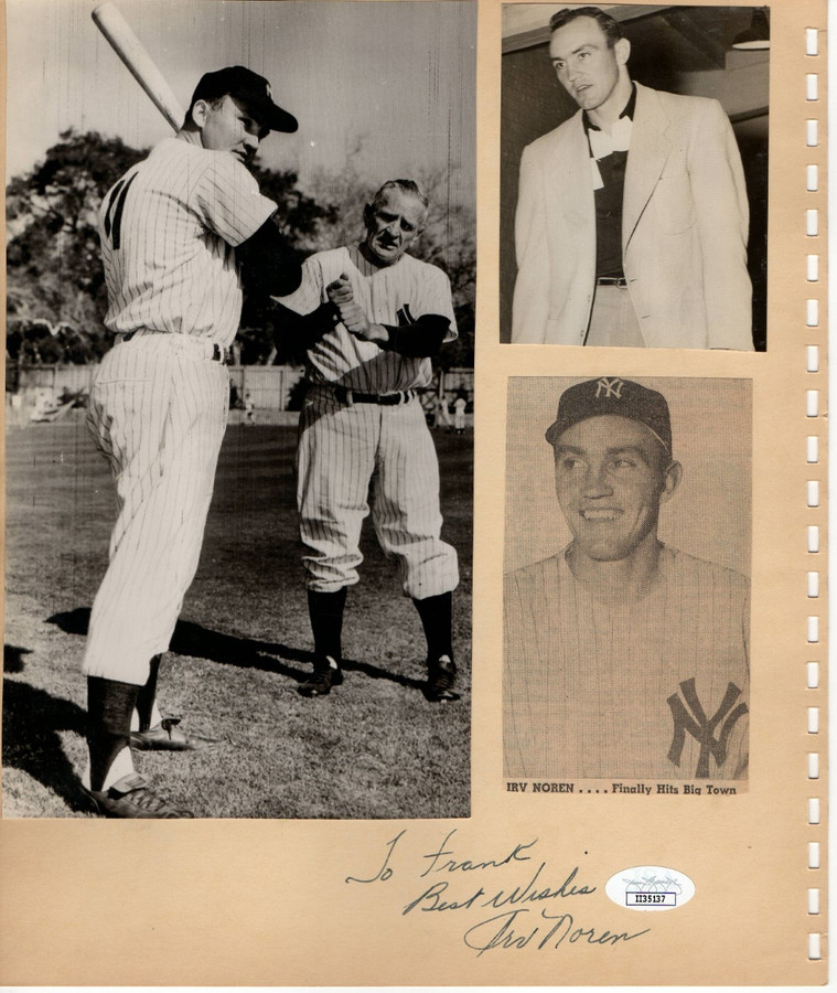 Irv Noren Signed Autographed Vintage Scrapbook Page Cut Yankees JSA II35133