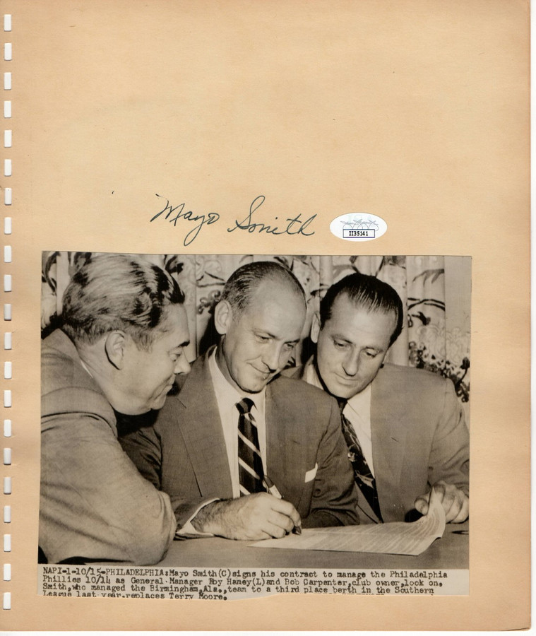 Mayo Smith Signed Autographed Vintage Scrapbook Page Cut Yankees JSA II35141