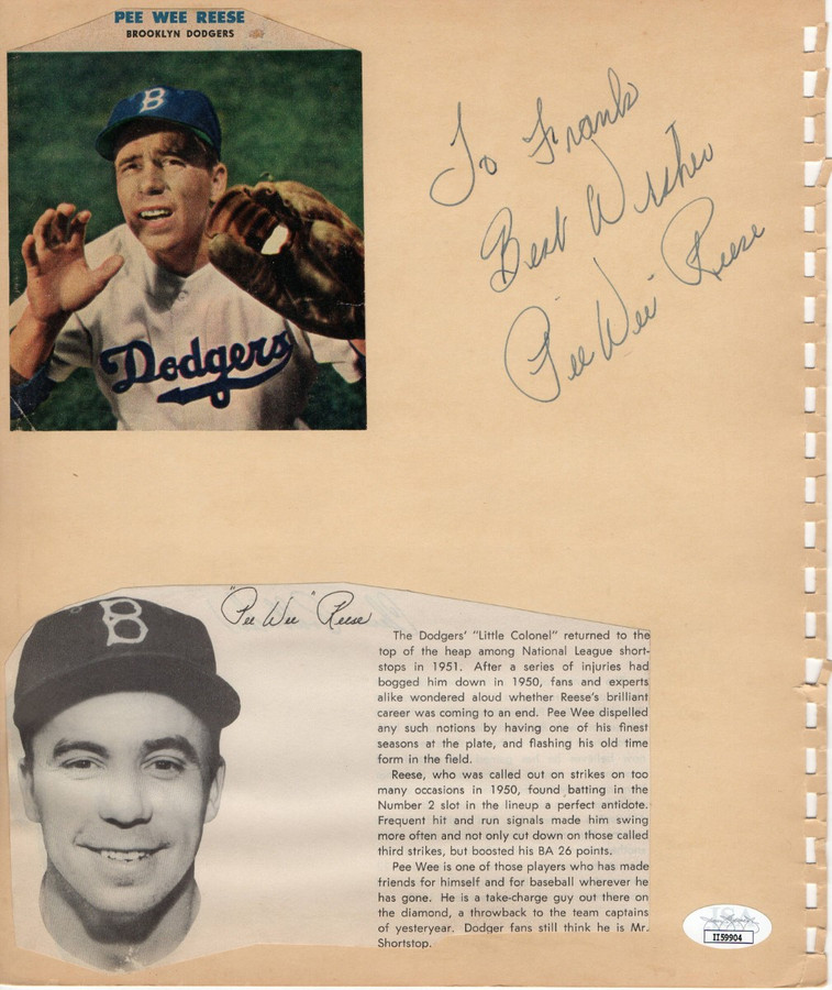 Pee Wee Reese Andy Pafko Signed Autographed Scrapbook Page Dodgers JSA II59904