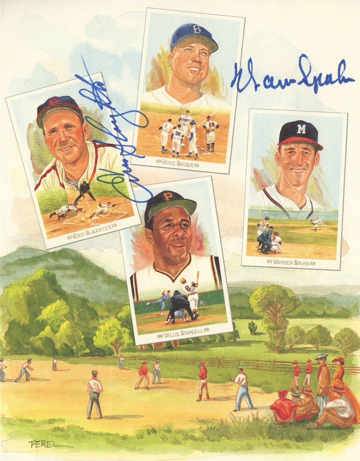 Enos Slaughter Warren Spahn Signed Autograph Perez Steele Book Page  JSA II35702