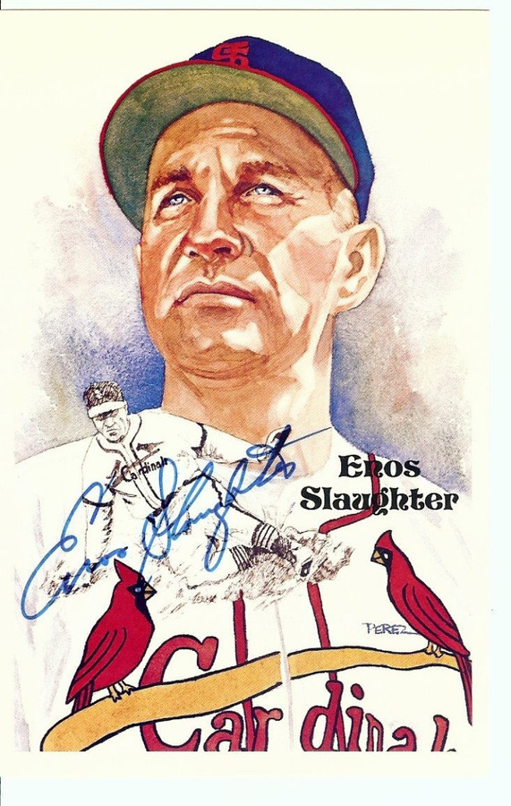 Enos Slaughter Signed Autographed Perez Steele Postcard Cardinals JSA II35632