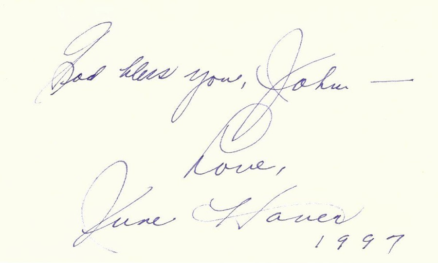 June Haver Signed Autographed Index Card Legendary Actress JSA JJ41040