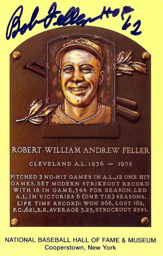 Bob Feller Signed Autographed Hall of Fame Postcard HOF 62 Indians w/COA