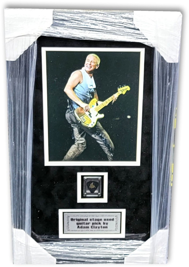 Adam Clayton Framed Concert Used Guitar Pick and Photo U2 Bassist