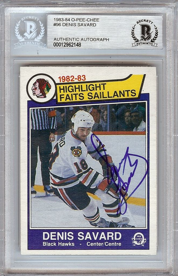 Denis Savard 1983-84 O-Pee-Chee Highlights Signed Auto Beckett Slabbed #96