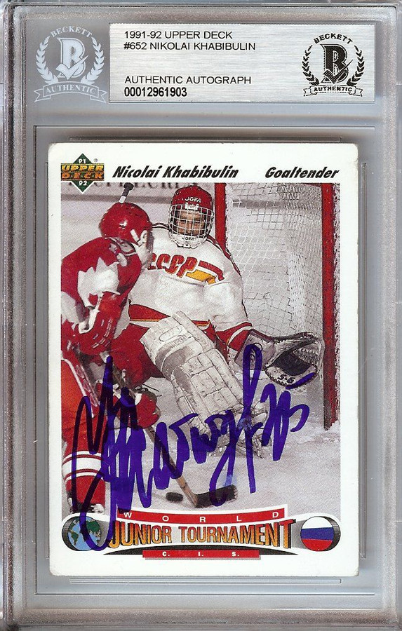 Nikolai Khabibulin 1991-92 Upper Deck RC Hand Signed Auto Beckett Slabbed #